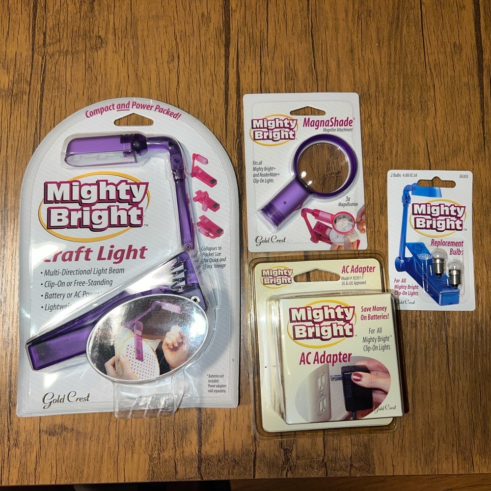 Mighty Bright Craft Light & Accessories- Bulbs, A/C Adapter, Magnifier All New!